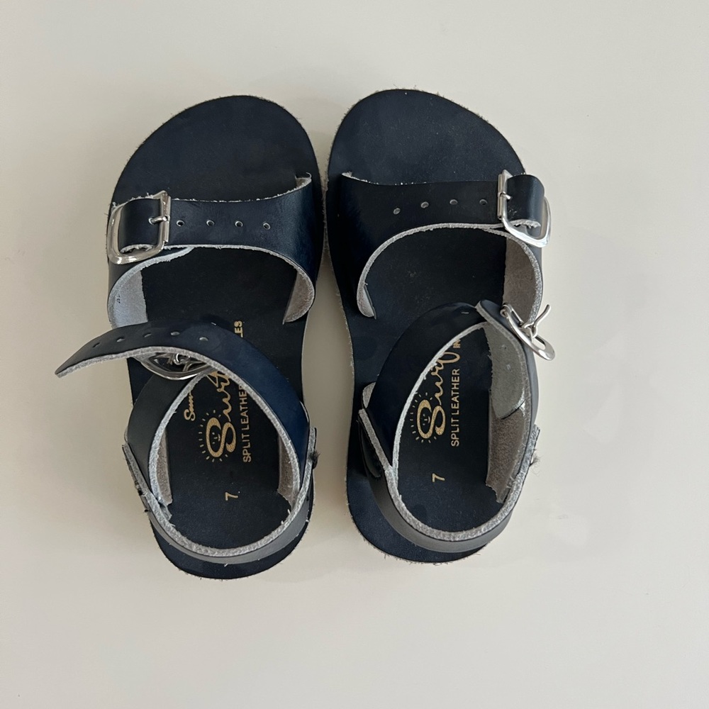 Salt Water Sandals by Hoy Navy Leather Toddler Sandals with Silver Buckles
